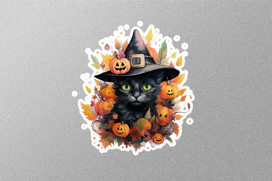 Witch Black Cat Halloween Sticker
