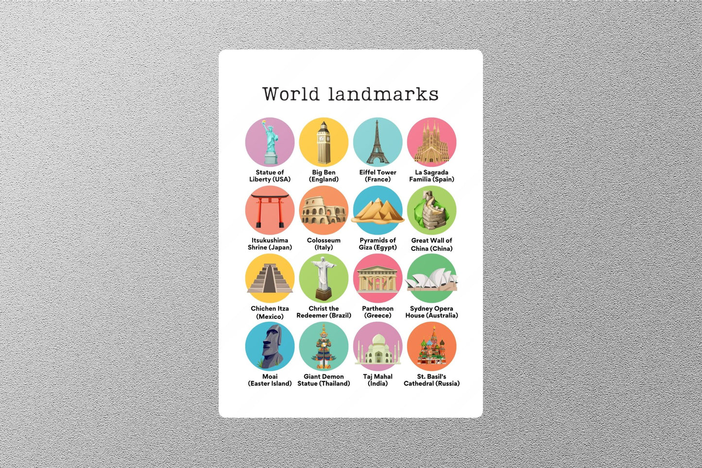 World Landmarks Education Sticker
