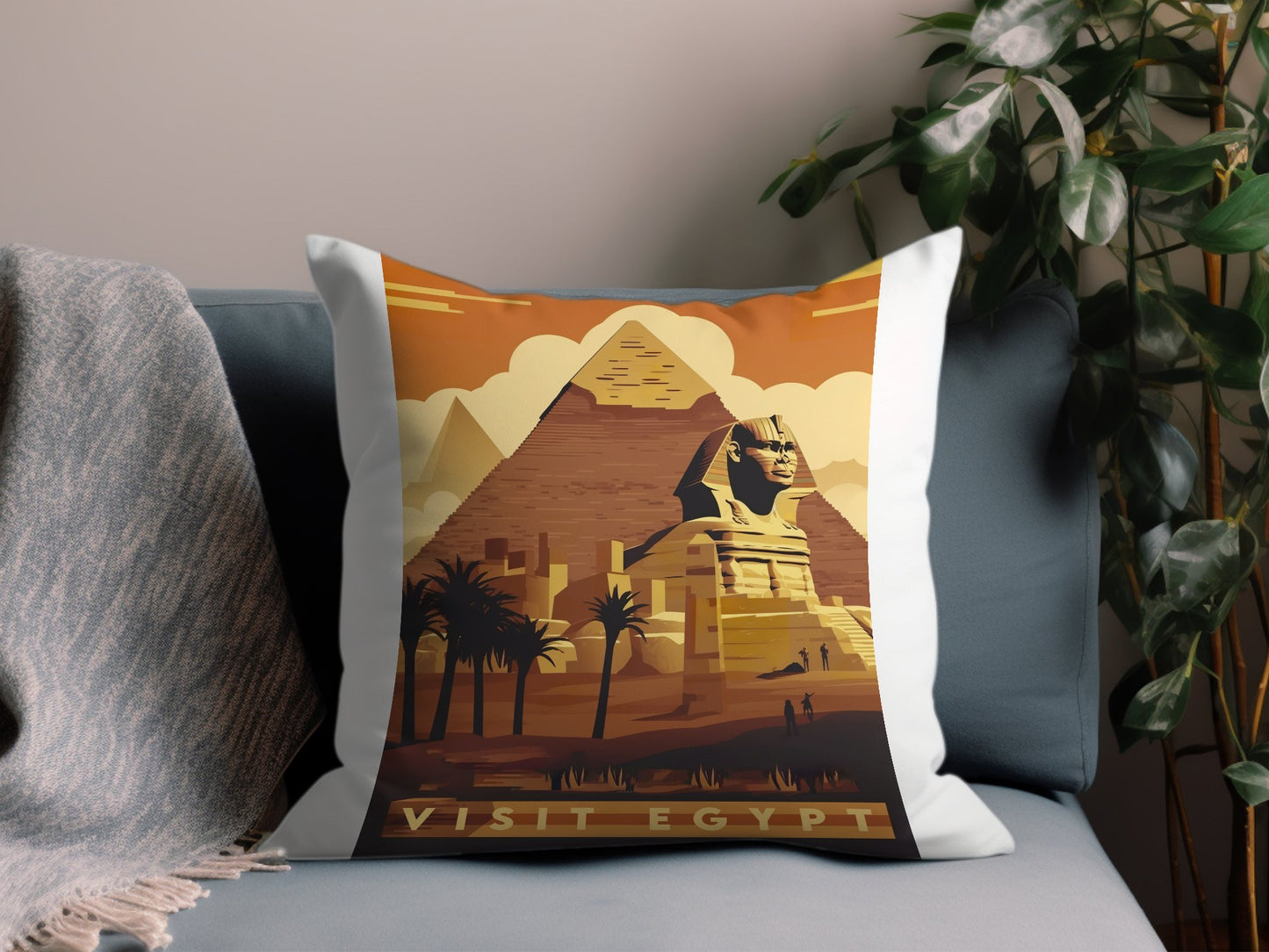 Vintage Visit Egypt Throw Pillow