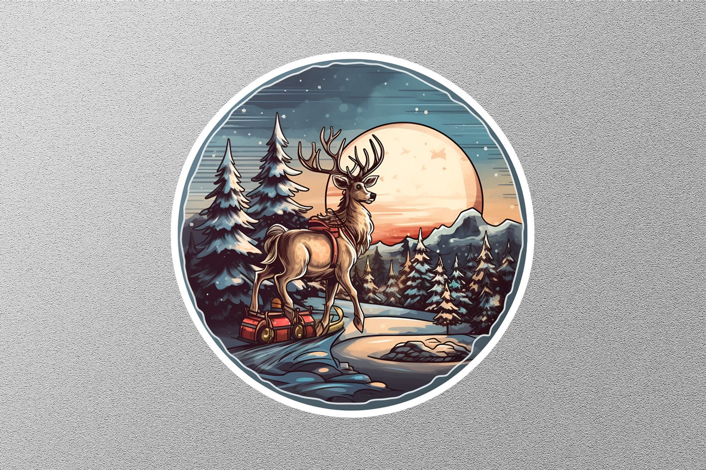 Beautiful Landscape With Reindeer Christmas Sticker