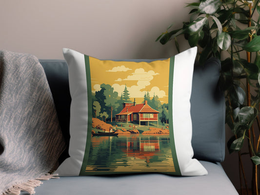 Vintage Lake George Throw Pillow
