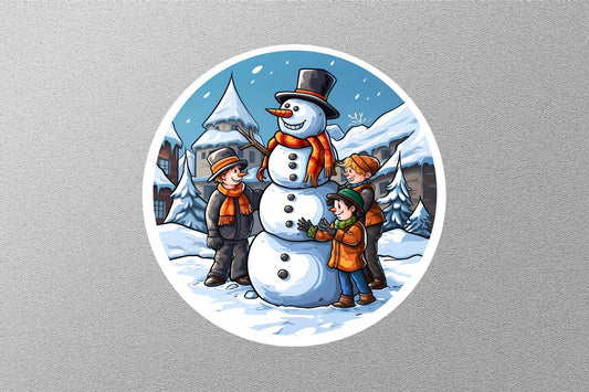 Kids With Snowman Christmas Sticker