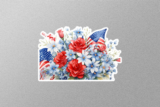 American Flag With Flowers Sticker
