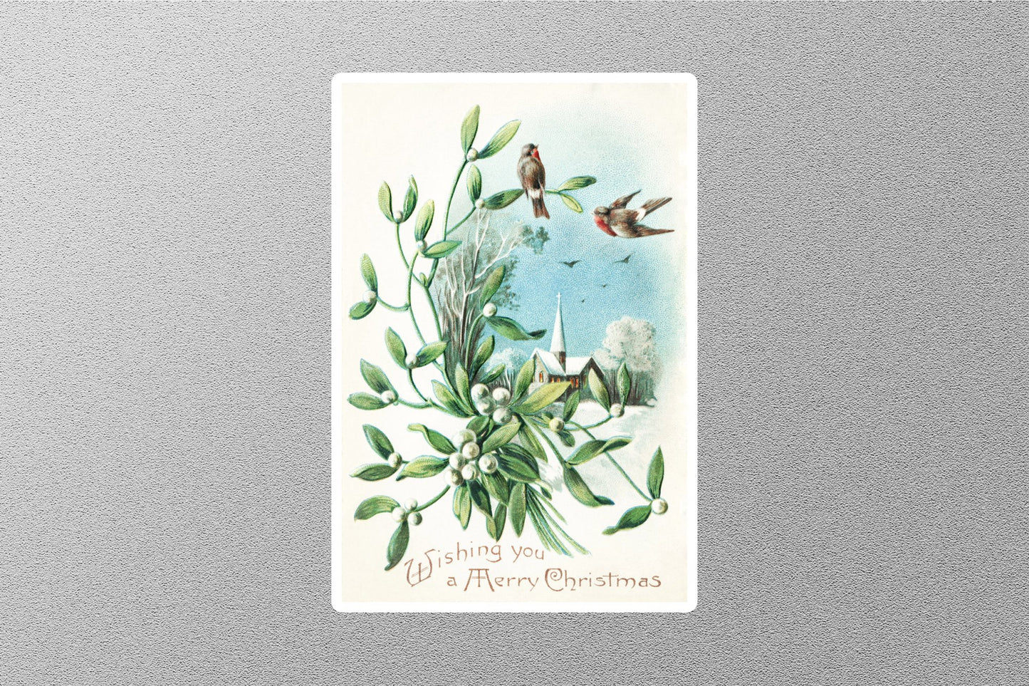 Vintage Birds in Snow Christmas Sticker