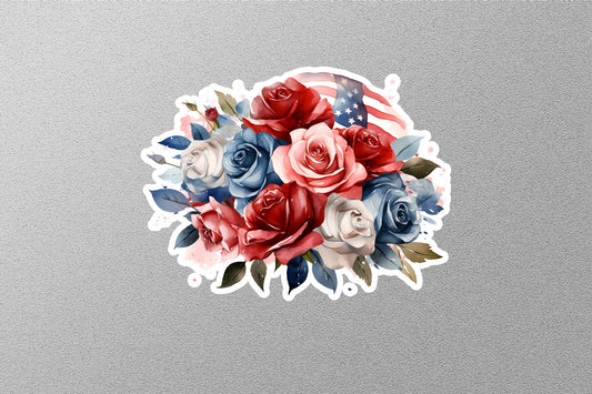 American Flag With Flowers Sticker