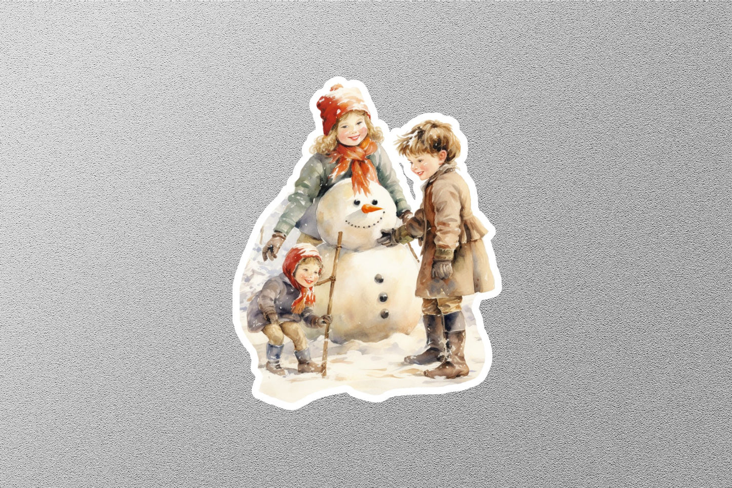 Vintage Cute Baby With Snow Man Christmas Sticker