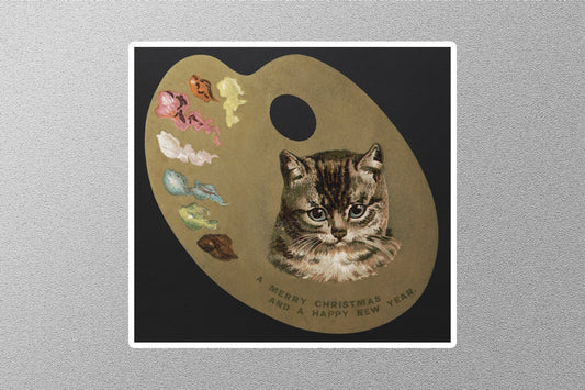 Vintage Lunarable Cat Christmas Sticker