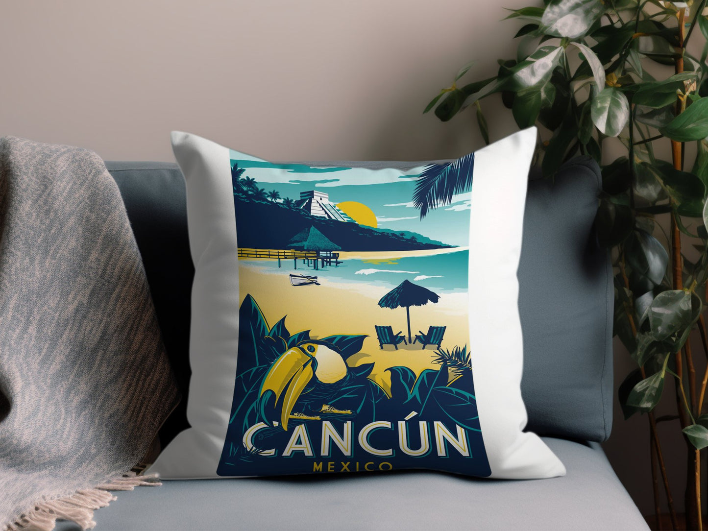 Vintage Cancun Throw Pillow