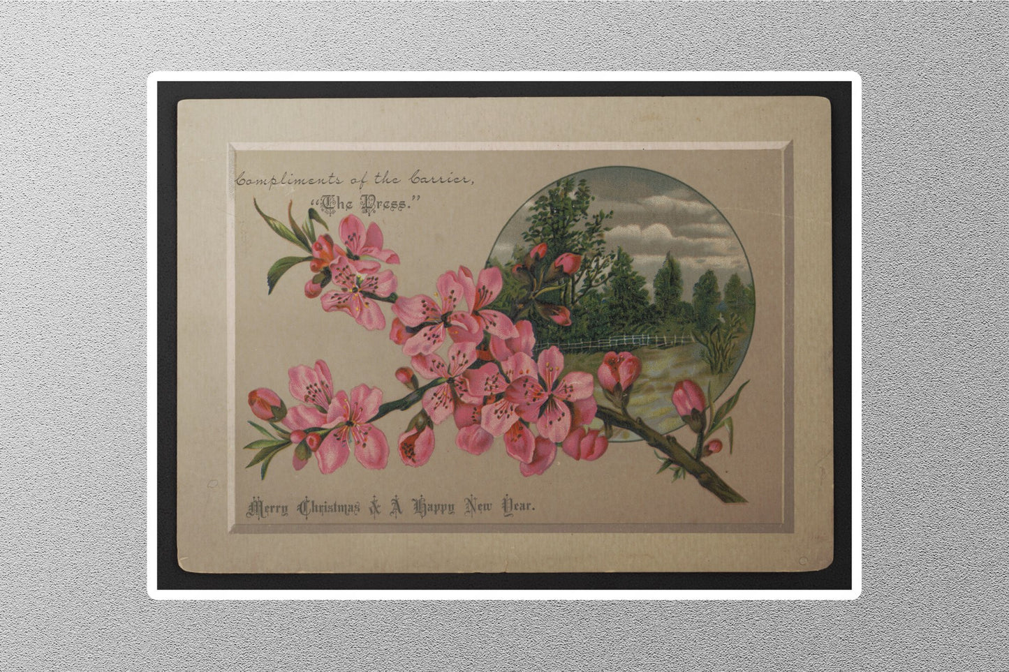 Vintage DOGWOOD SCENIC VIEW Christmas Sticker