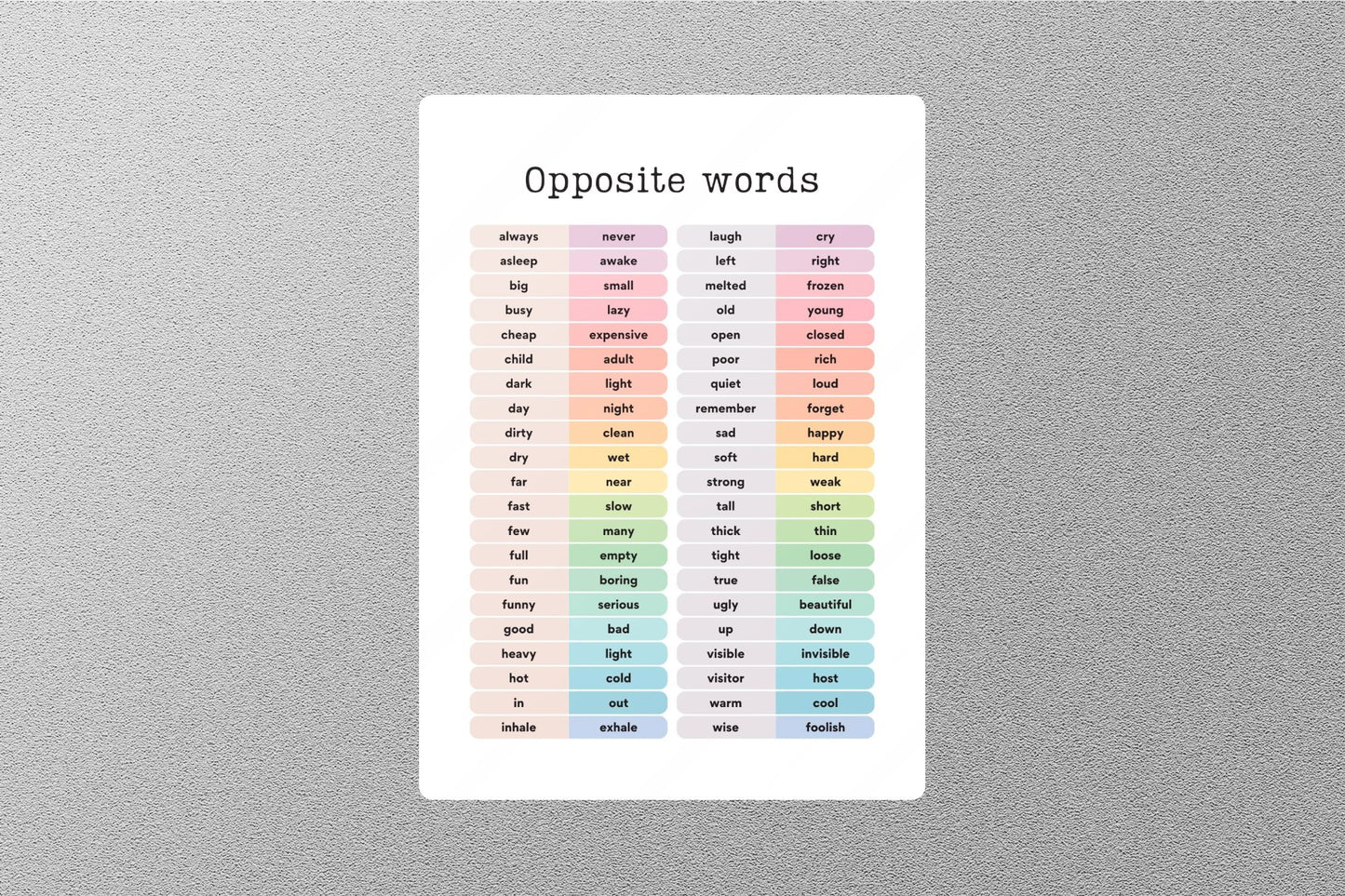 Opposite Words Education Sticker