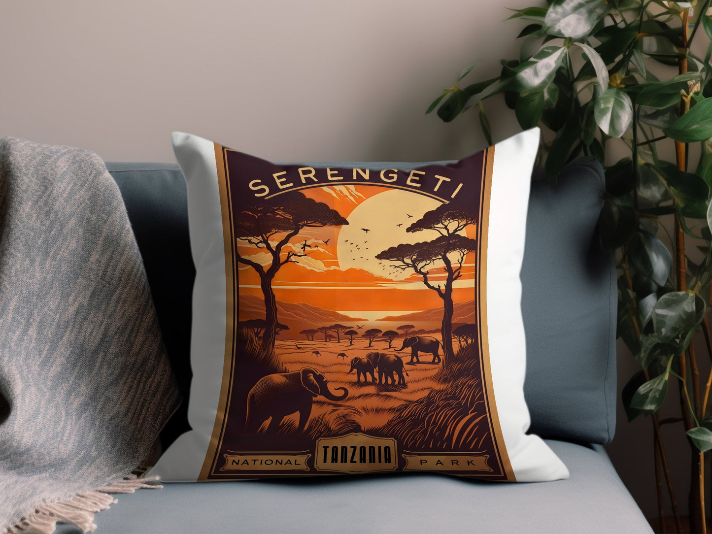 Vintage Serengeti Throw Pillow