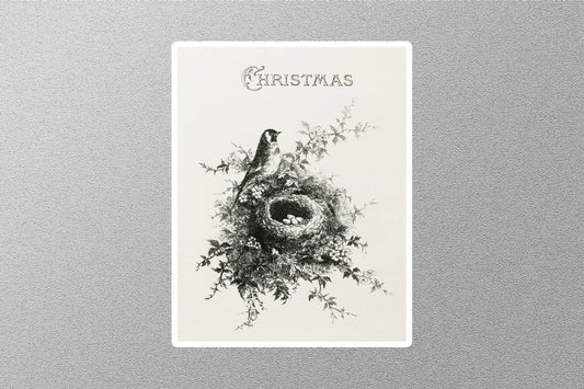 Vintage Bird and Nest Christmas Sticker