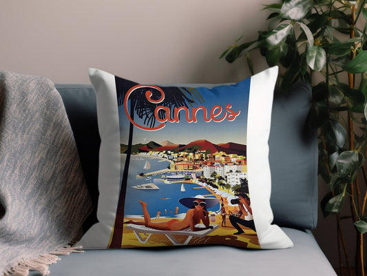 Vintage Cannes Throw Pillow