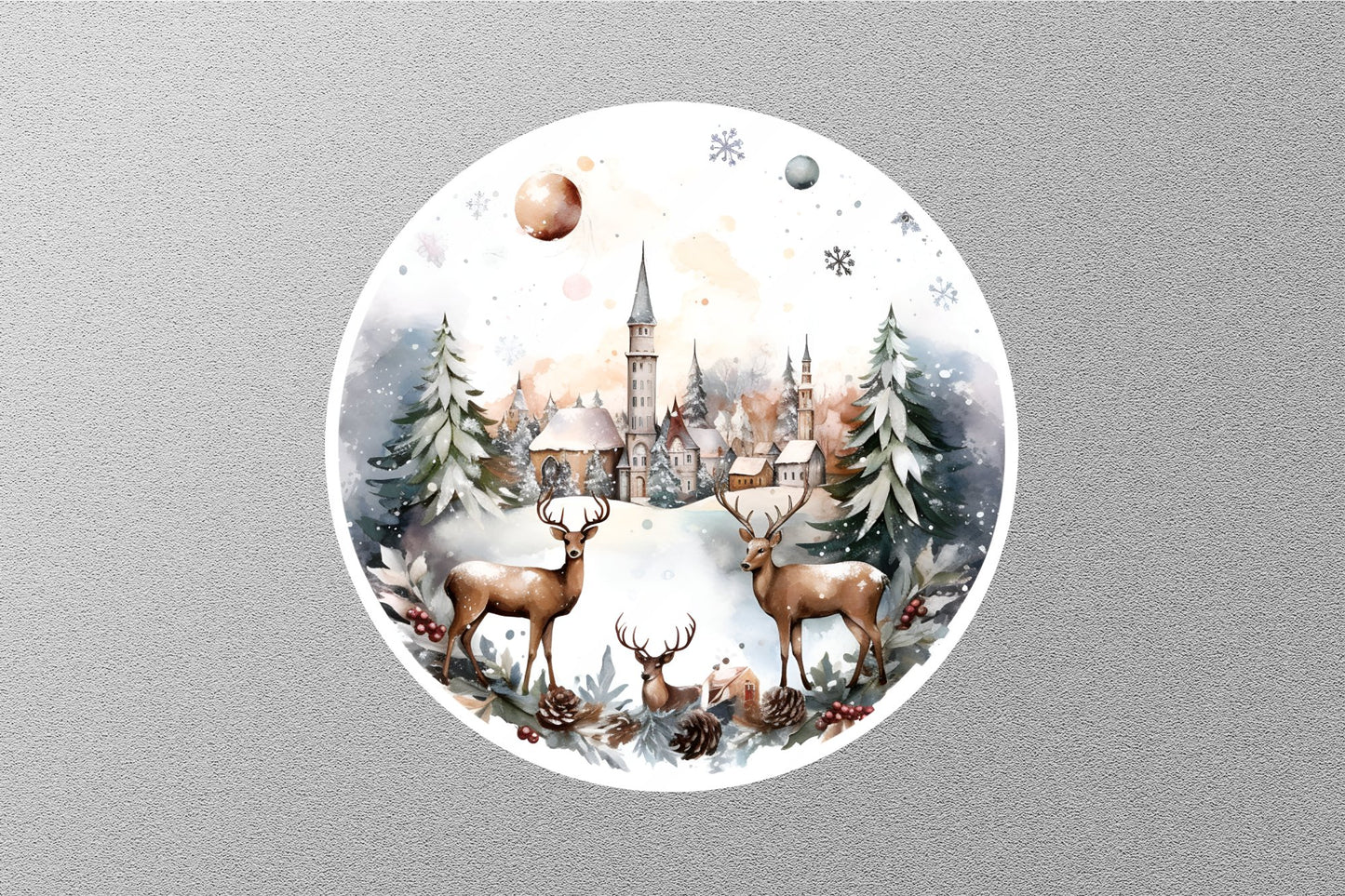 Snow Tree And Deer Christmas Sticker