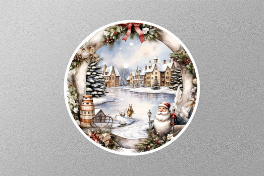 Winter Scene With Snow Man Christmas Sticker