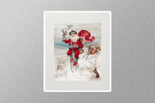 Wholesale Vintage Santa Claus Penny Farthing Card Christmas Sticker