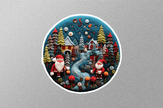 Cute Santa Claus With Houses Winter Holiday Sticker