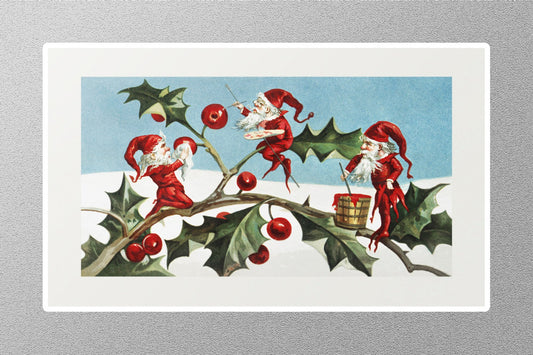 Wholesale Vintage Santa Elves Berries Christmas Sticker