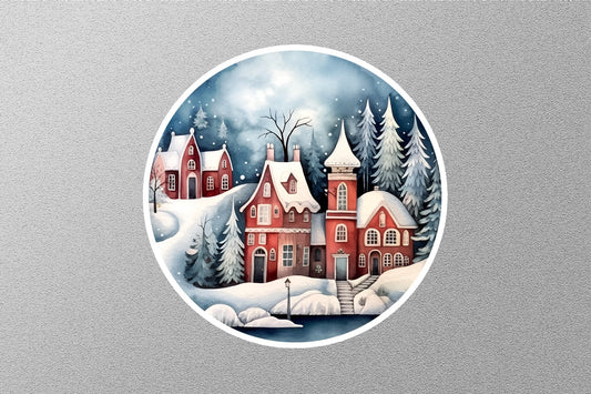 Village of Two-story House Christmas Sticker