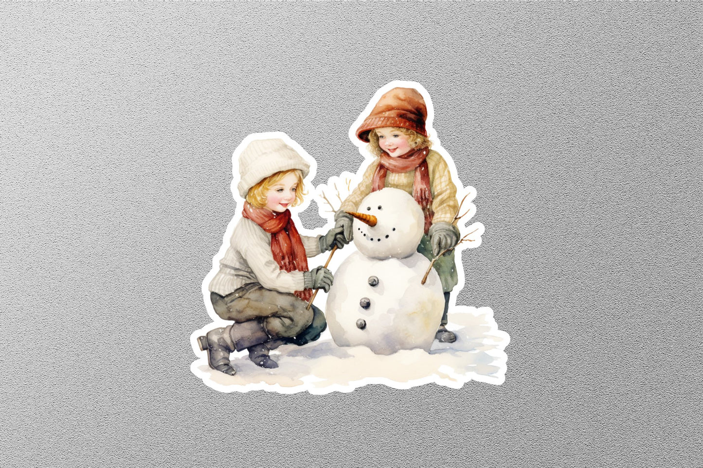 Vintage Snowmen Children Christmas Sticker