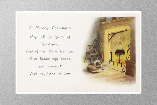 Vintage Fireplace Poems Christmas Sticker