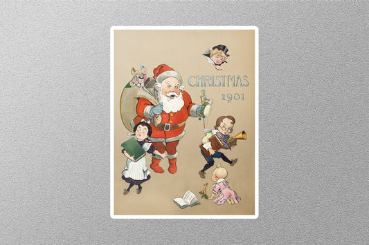 Wholesale Vintage Angry Santa Claus with Children Christmas Sticker
