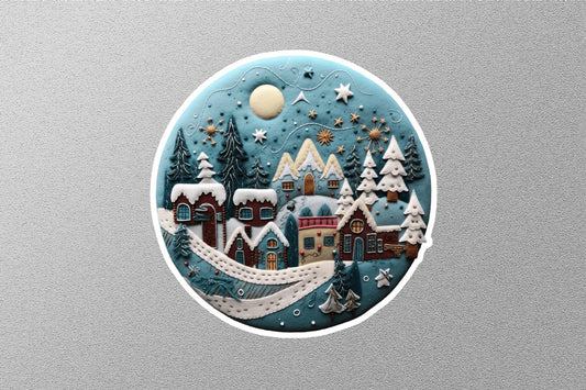 Snowy Village Winter Holiday Sticker