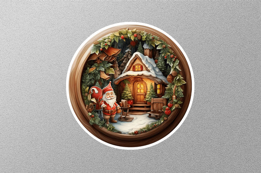 Santa With Snowy House Winter Holiday Sticker