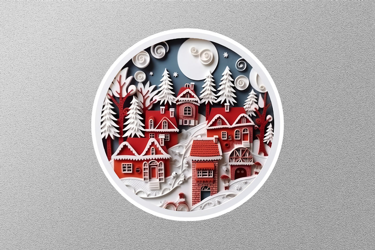 Church Snow Pine Tree Christmas Sticker