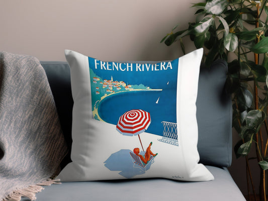 Vintage French Riviera Throw Pillow