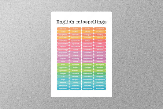 English Common Misspellings 1 Education Sticker