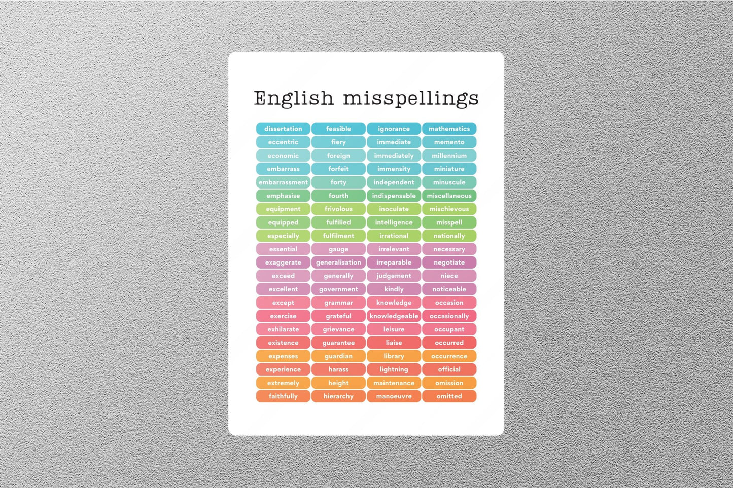 English Common Misspellings 2 Education Sticker