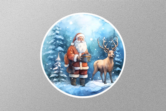 Blue Santa Claus With Deer Christmas Sticker