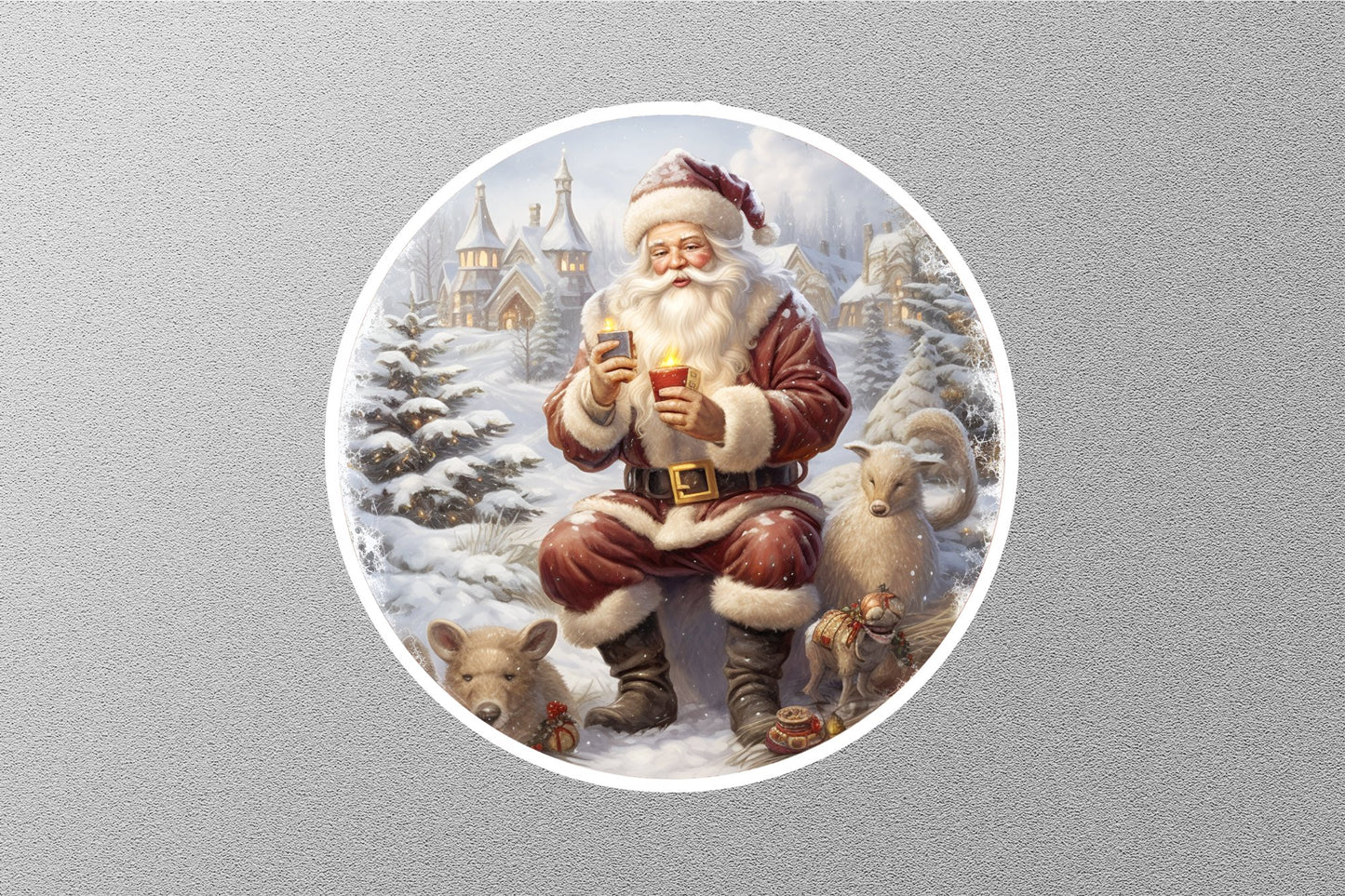 Santa Claus With Snow Christmas Sticker