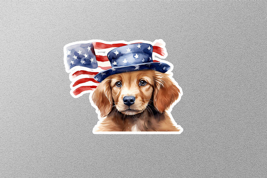 Golden Retriever With American Flag Sticker