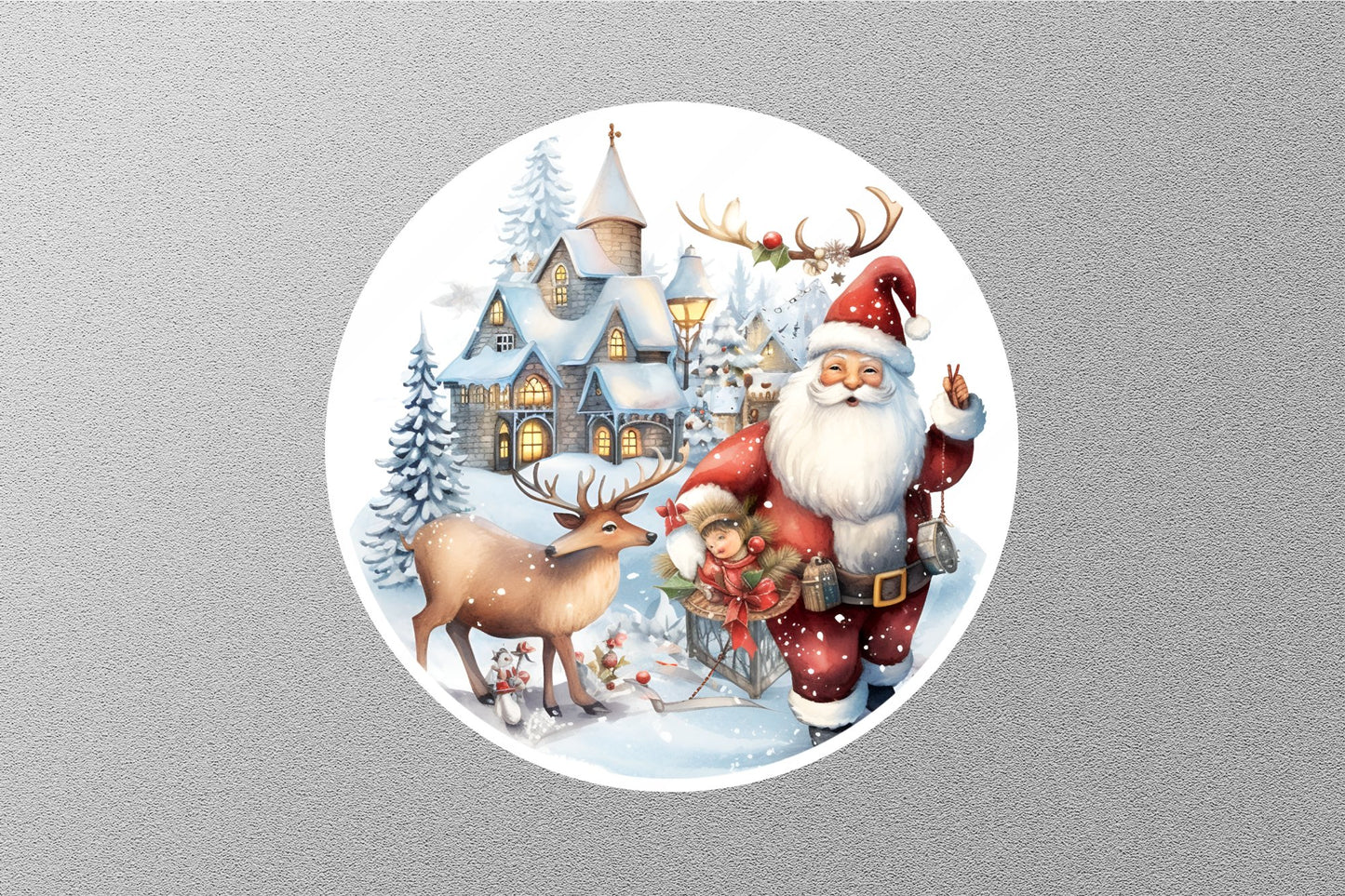 Santa with Reindeer Wooden Ornaments Christmas Sticker