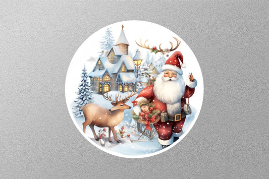 Santa with Reindeer Wooden Ornaments Christmas Sticker