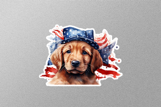 Golden Retriever With American Flag Sticker