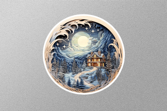 Midnight Snowy House Winter Holiday Sticker