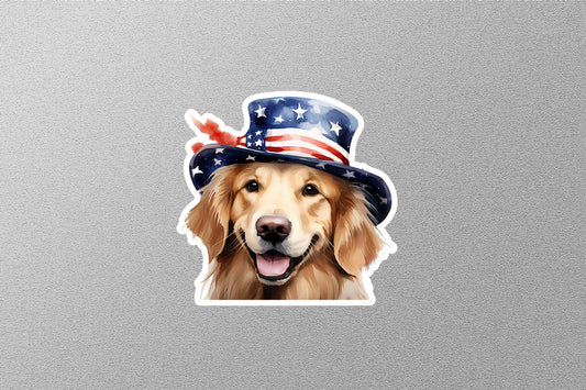 Golden Retriever With American Flag Sticker