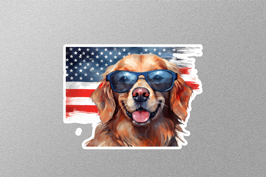 Golden Retriever With American Flag Sticker