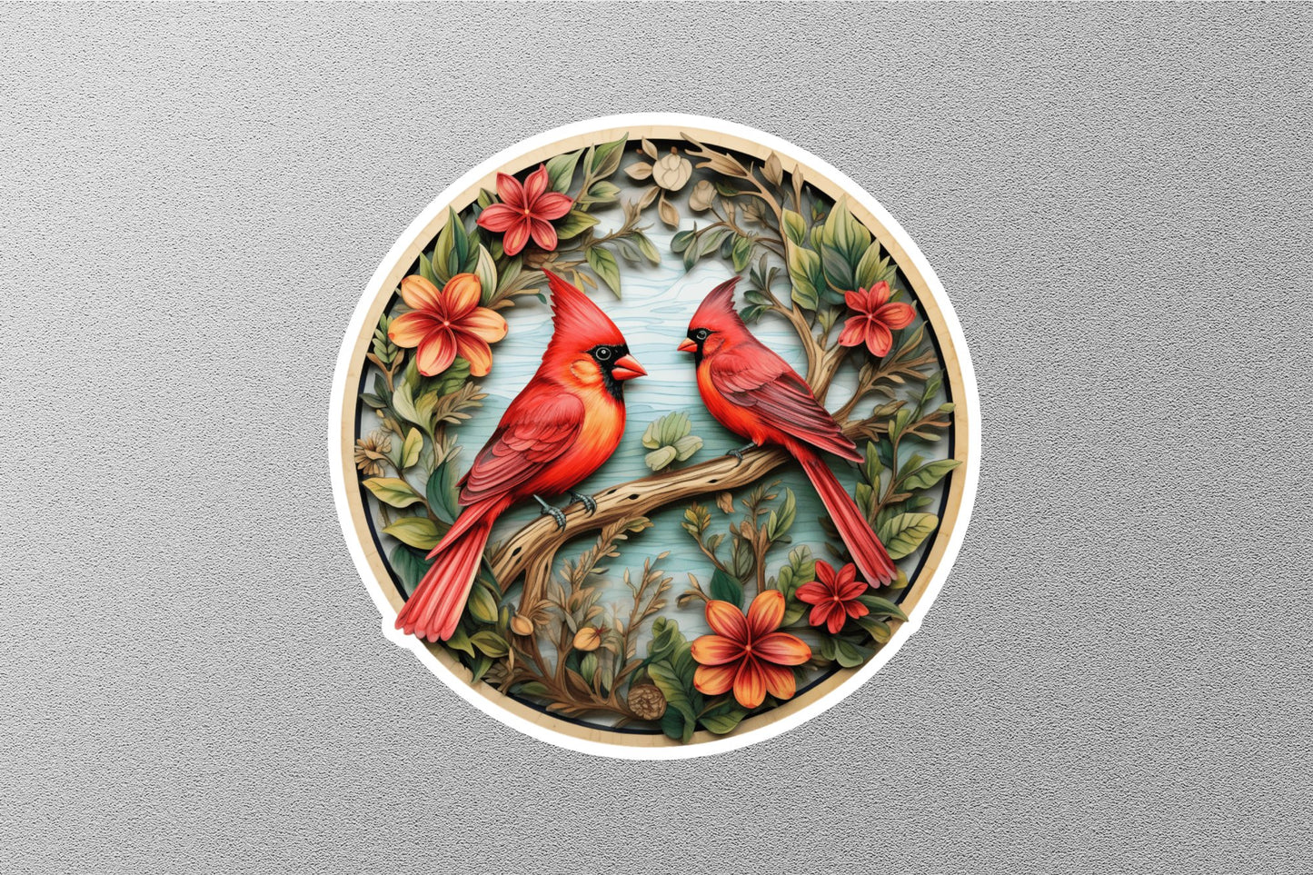 Cardinals On Tree Winter Holiday Sticker