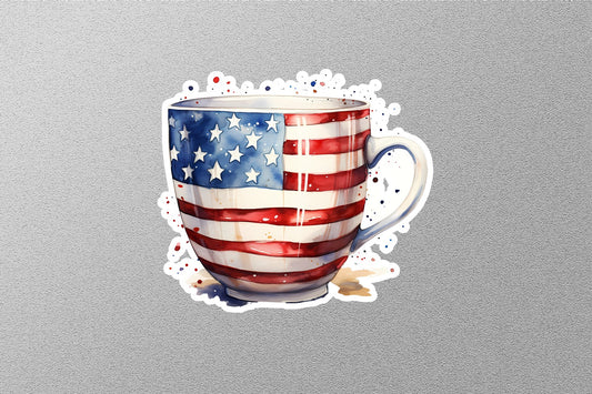 American Flag on Tea Cup Sticker