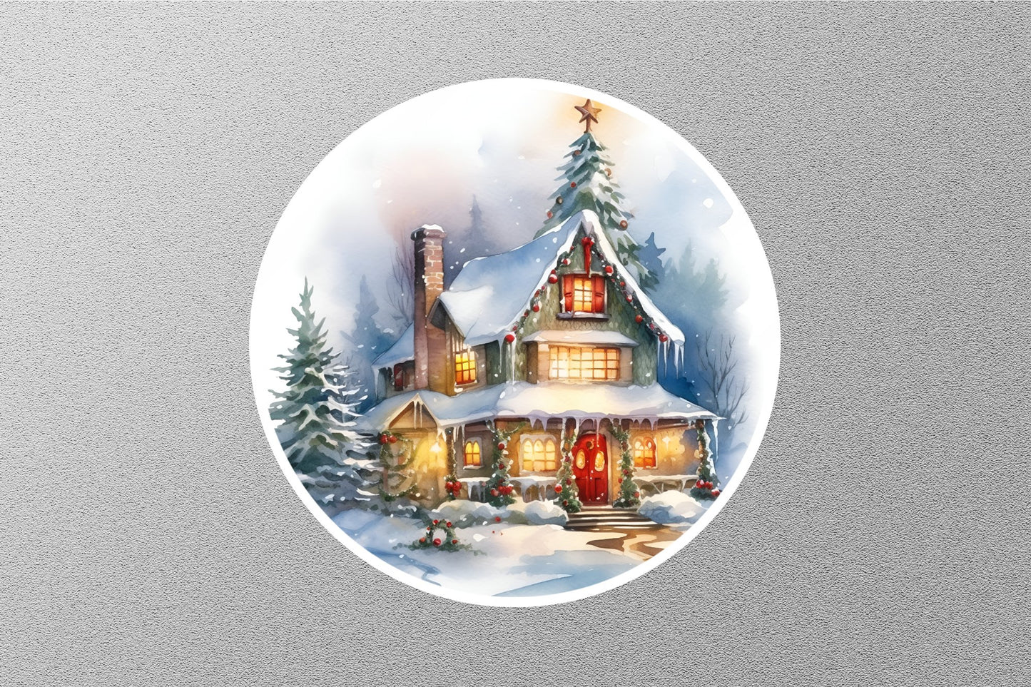 Snowy House Christmas Sticker