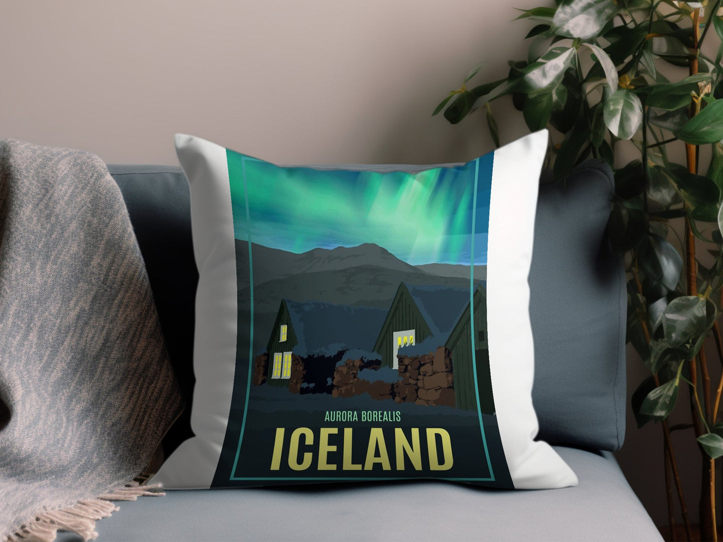 Vintage Iceland Throw Pillow