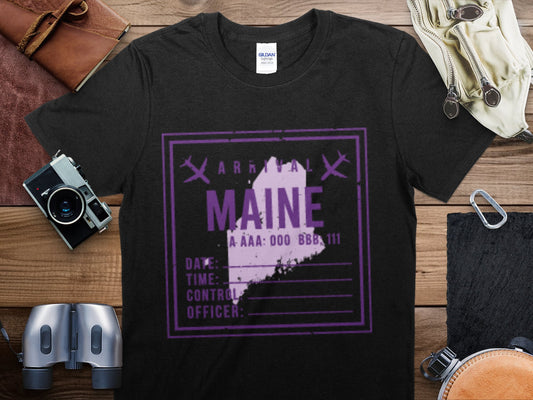 Arrival Maine Stamp Travel T-Shirt, Arrival Maine Travel Shirt