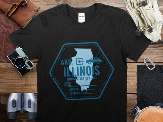 Illinois Stamp Travel T-Shirt, Illinois Travel Shirt