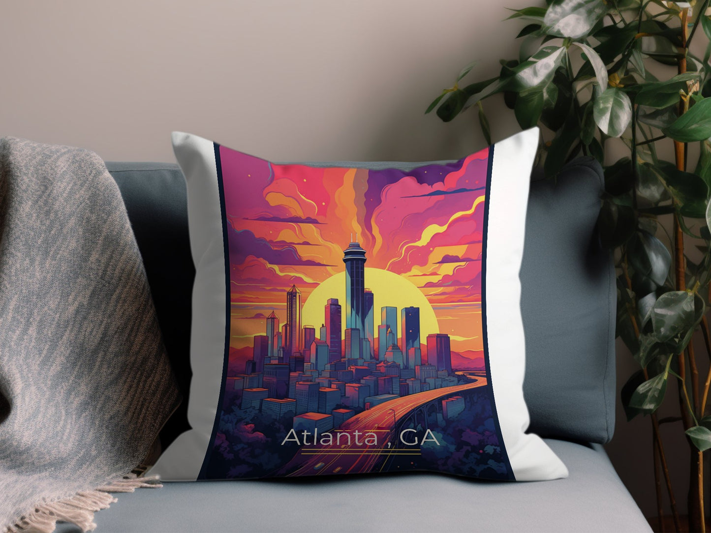 Vintage Atlanta GA Throw Pillow