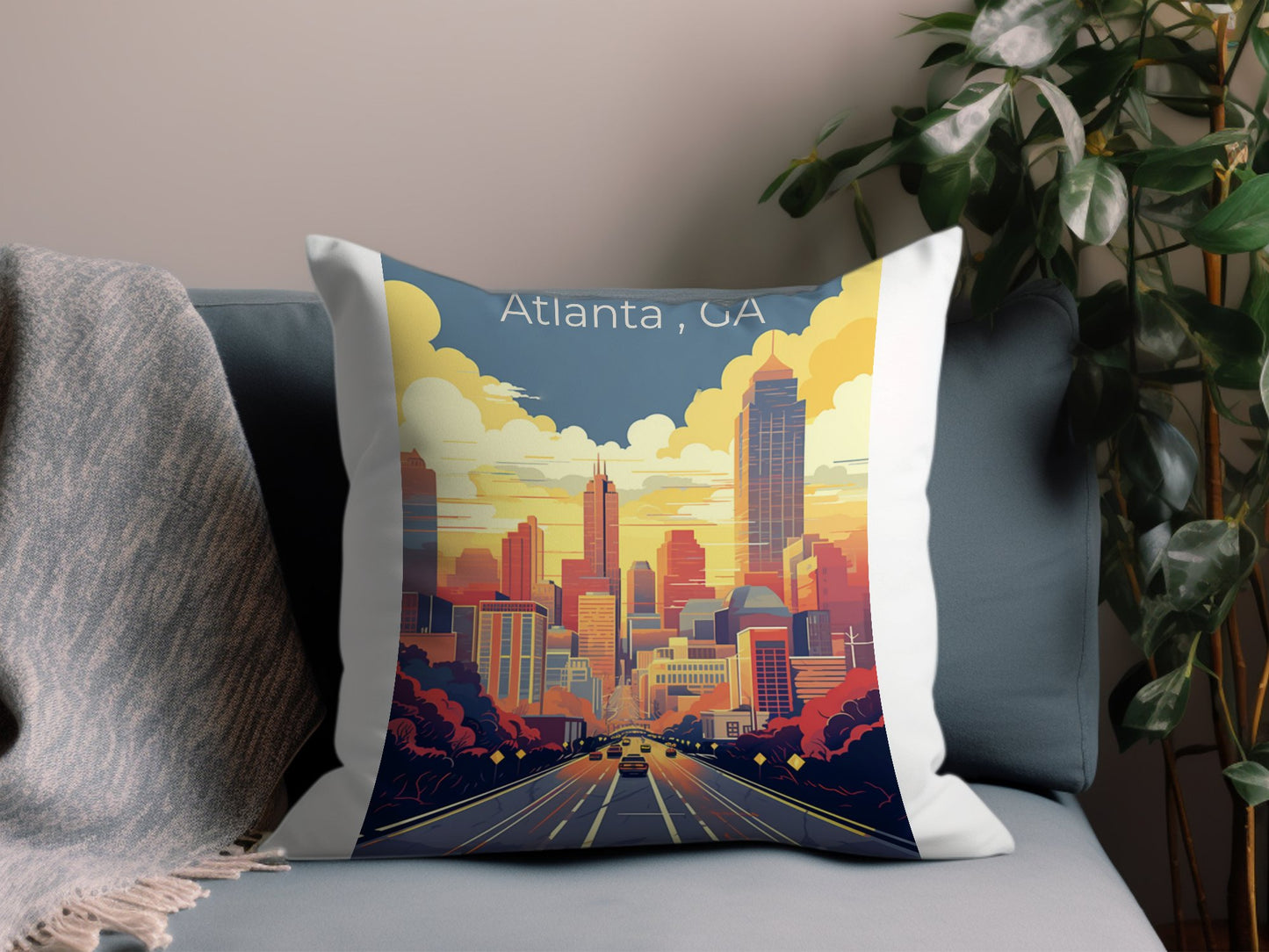 Vintage Atlanta GA 3 Throw Pillow