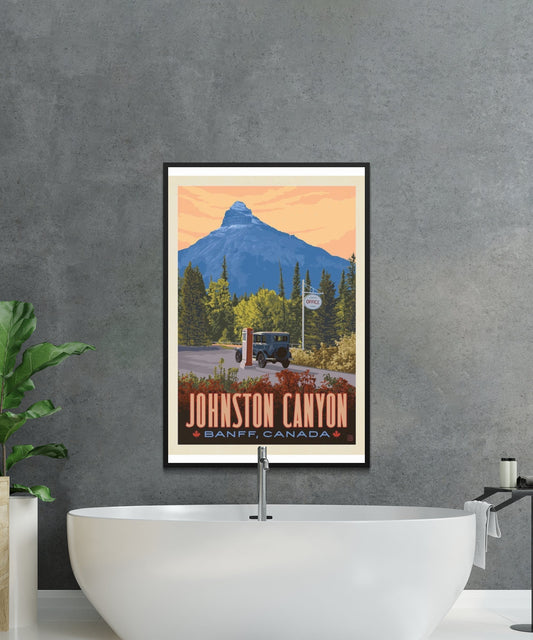 Vintage Johnston Canyon Travel Poster - Matte Paper